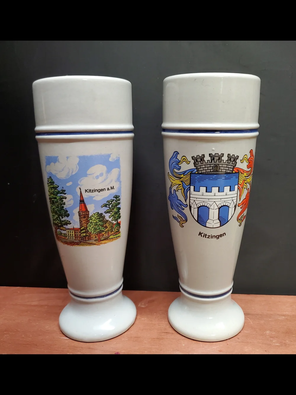 Gerz Stoneware Beer Steins - Blue & Multicolor Crest